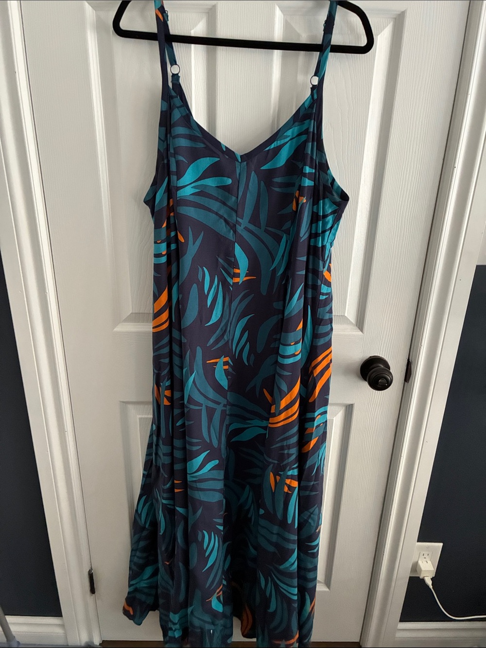 torrid Navy Maxi Dress with Teal and Orange Leaf Print